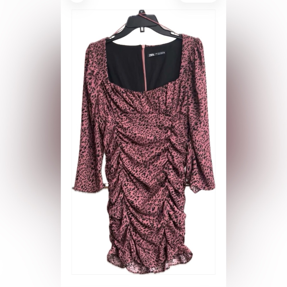 Zara Pink and Black Ruched Dress